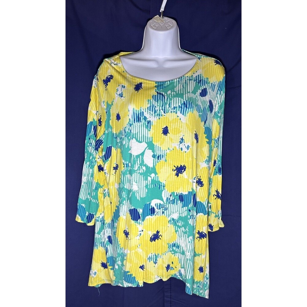 Ruby Rd Women's Blue Floral Tropical Print Blouse Size XL